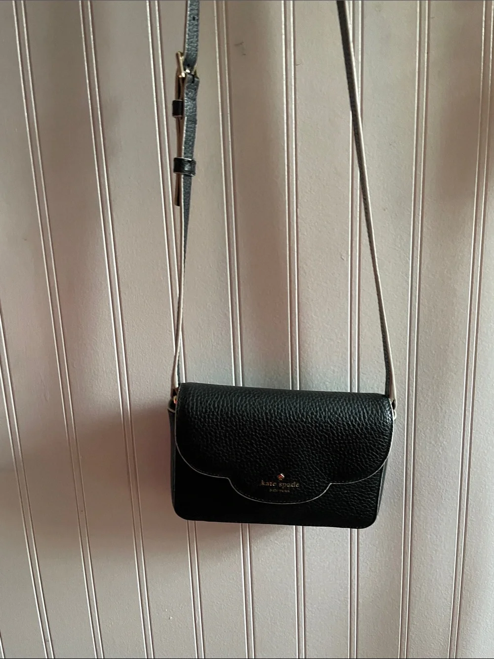 kate spade Black Pebbled Leather Scallop-Edge Crossbody